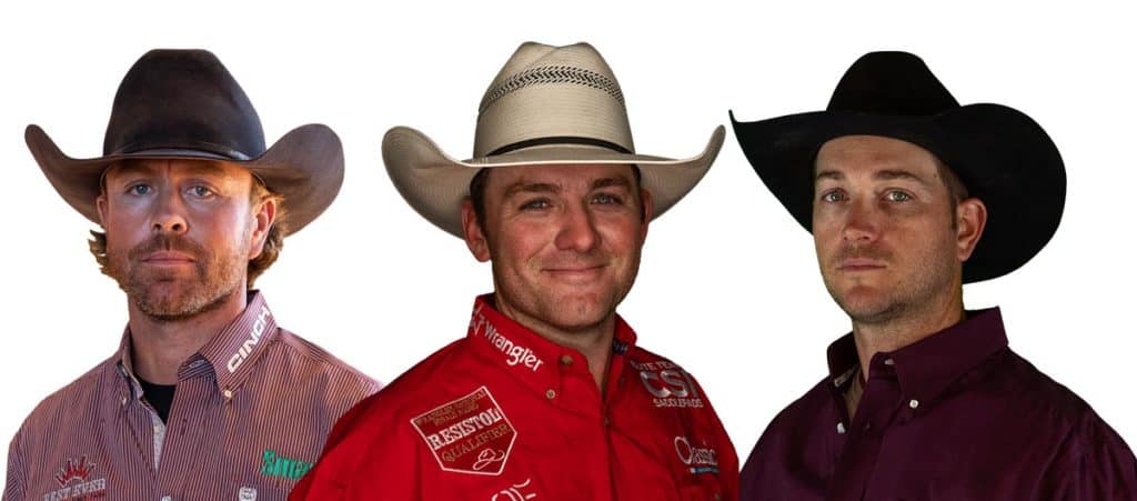 Image of Jade Corkill, Tyler Wade, and Buddy Hawkins wearing cowboy hats.