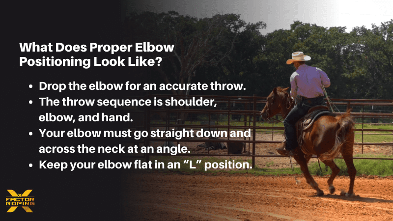 Afternoon practice of a man and his horse, and quote about what the proper elbow positioning looks like next to it.